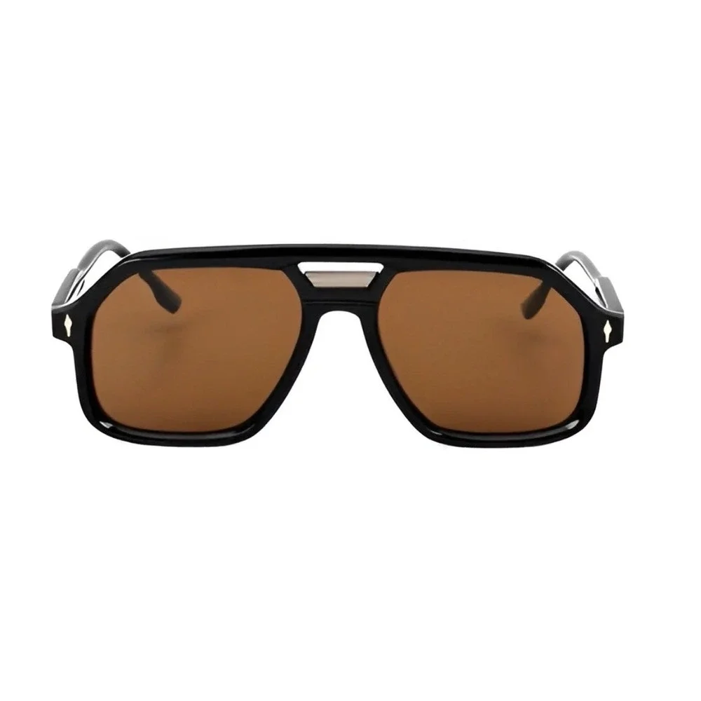 Oversized Flat Top Aviator Sunglasses Black Frame Brown Lens Square Shield 142mm
